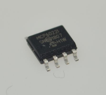 MCP6022-I/SN แอมป์คู่ 2.7-5.5V แรงดันไฟฟ้ากว้าง แบนด์วิดท์ 10MHz อัตราการหมุน 7V/μs อัตราส่วนการปฏิเสธโหมดทั่วไป (CMRR) 120dB อินพุต/เอาต์พุตแบบ Rail-to-Rail ใช้พลังงานต่ำ 0.9mA แพ็คเกจ SOIC-8 ระดับอุตสาหกรรม
