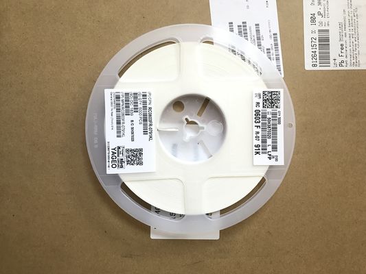 RC0603FR-0791KL ตัวต้านทานความแม่นยำ 91kΩ เคส 0603 ค่าความคลาดเคลื่อน 1% ค่าสัมประสิทธิ์อุณหภูมิ 100ppm/°C กำลังไฟ 0.1W เทคโนโลยีฟิล์มบาง ปราศจากฮาโลเจน เป็นไปตามมาตรฐาน RoHS สำหรับอุปกรณ์ทางการแพทย์และการทดสอบ