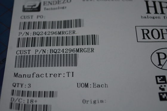 BQ24296MRGER 2A ชาร์จ Li-Ion เซลล์เดียว พร้อม 3.9V-6.2V Input I2C Control Thermal Regulation 20V OVP และ 3mm × 3mm QFN Package