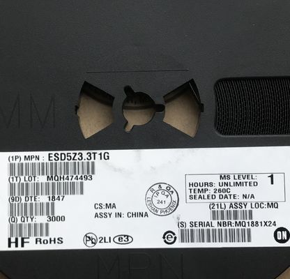 ESD5Z3.3T1G 3.3V Clamping SOD-523 Package <1pF Capacitance Bi-Directional IEC 61000-4-2 Level 4 (30kV), ESD Protection การป้องกันสายข้อมูลความเร็วสูง เหมาะสําหรับอิเล็กทรอนิกส์พกพา