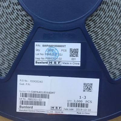 SWPA4018S680MT ตัวเหนี่ยวนำไฟฟ้า 68μH พร้อมค่าความคลาดเคลื่อน 20% ขนาด 4018 กระแสไฟอิ่มตัว 1.24A กระแสไฟเพิ่มขึ้น 1.15A โครงสร้างแบบมีฉนวนป้องกัน อุณหภูมิ -40°C ถึง 125°C เป็นไปตามมาตรฐาน RoHS บรรจุภัณฑ์แบบเทปและรีล