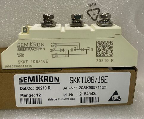 SKKT106/16E 1600V 106A โมดูลไทริสตอร์คู่ VF 1.35V 2.4kA ความดันแรงสูง AlN เครื่องติดต่อความดันฐานเซรามิก SEMIPACK1 การรับรอง UL ที่แยกตัวสําหรับเครื่องเริ่มต้นและเครื่องขับเคลื่อนอ่อน