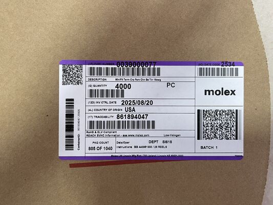 0039000077 2.36 มม กว้าง ทองเหลืองทองเหลือง Plated Spade Terminal Crimp Termination ไม่ประปา 16-14 AWG 600V rating 20A ปัจจุบัน รีลบรรจุสําหรับรถยนต์และสายไฟอุตสาหกรรม